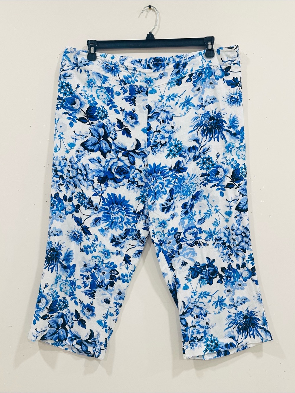 Bettina Star Womens Capri Pants Size L Blue Floral Crop Linen Blend‎